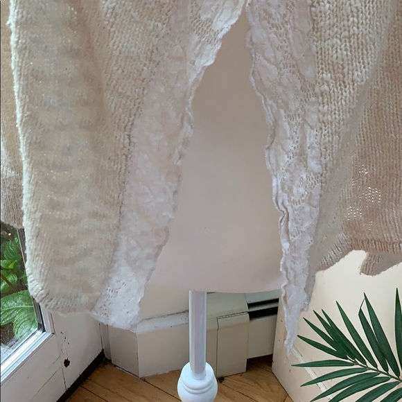 Lucky Brand Ivory Lacy Cardigan, Open Front Cardigan Sweater, Boho Cardigan - Picture 4 of 12